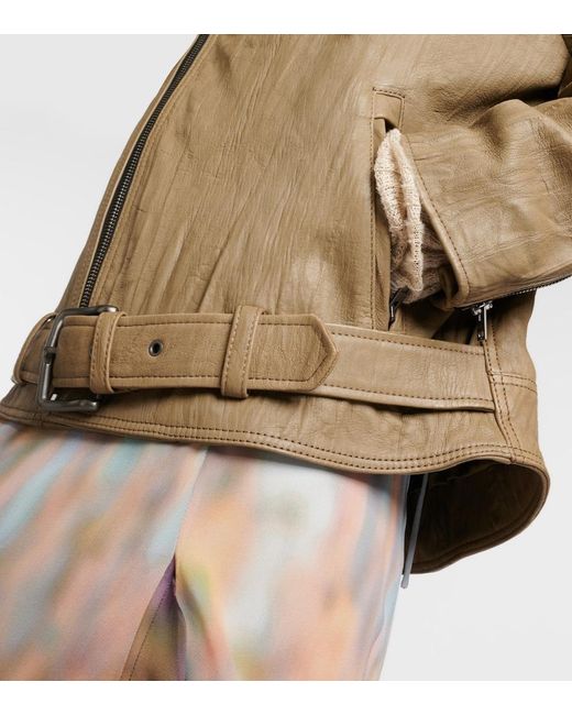 Acne Green Linor Oversized Belted Leather Jacket