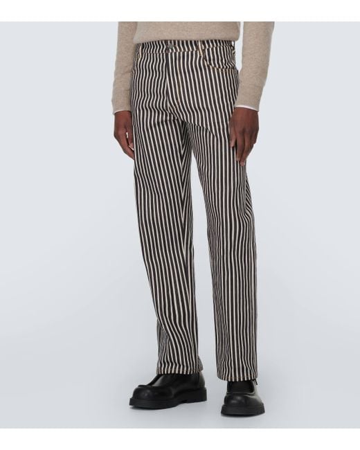Bottega Veneta Gray Striped Cotton Drill Straight Pants for men