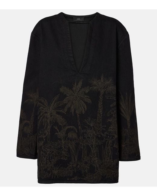 Alanui Black Jungle Toile De Jouy Denim Top