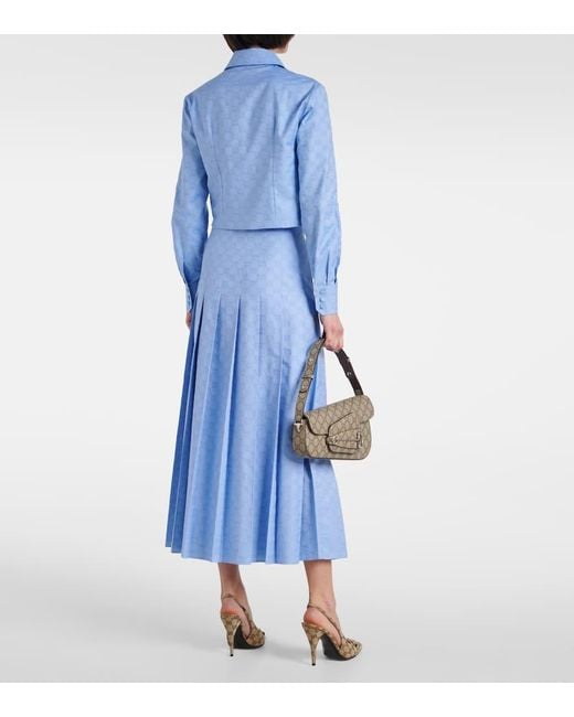 Gucci Blue Cropped-Oxfordhemd GG aus Baumwolle