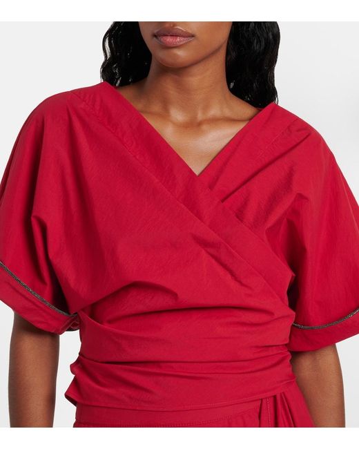 Brunello Cucinelli Red Cotton-Blend Blouse
