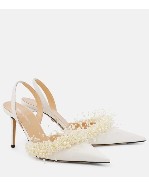 Escarpins Slingback Floating Pearl 85 En Satin Mach & Mach en coloris Natural