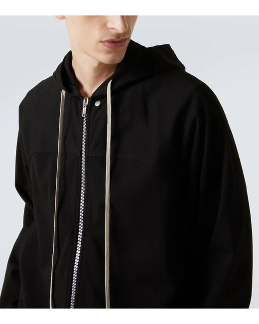 Rick Owens Black Zip-Up Cotton Jersey Hoodie for men