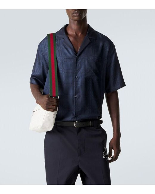 Gucci Blue Interlocking G Silk Twill Bowling Shirt for men