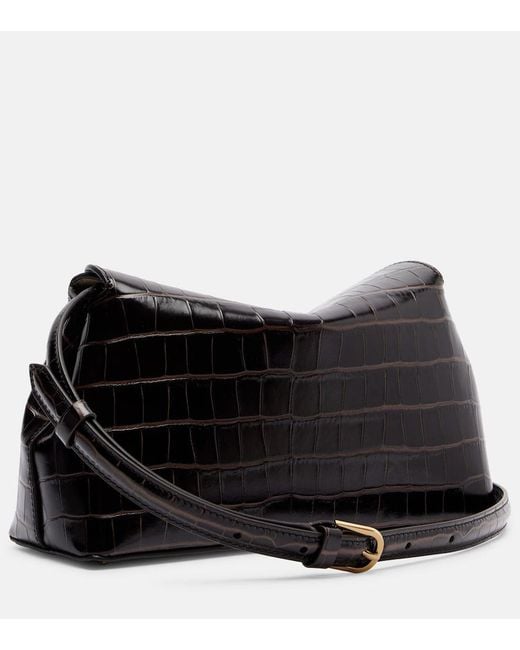 Totême Black T-Lock Croc-Effect Leather Clutch