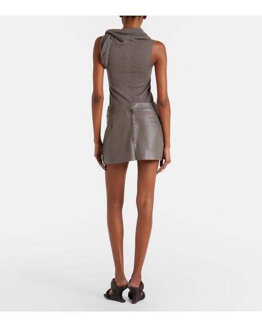 Rick Owens Gray Fog Leather Miniskirt