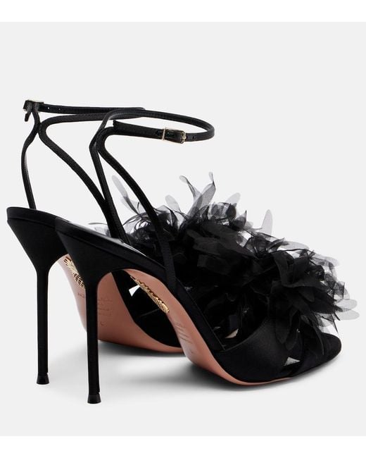 Aquazzura Black Poeme 105 Satin Slingback Sandals