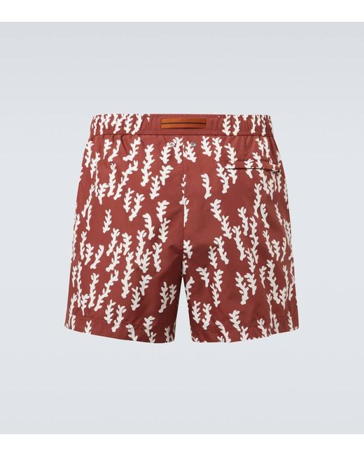 Zegna Red Printed Swim Trunks for men