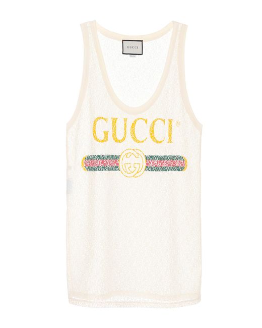 Gucci White Printed Lace Tank Top