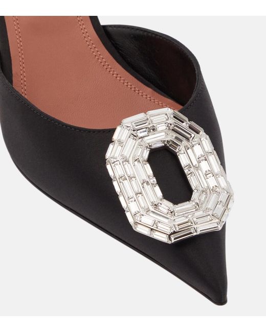 AMINA MUADDI Black Camelia Satin Slingback Pumps