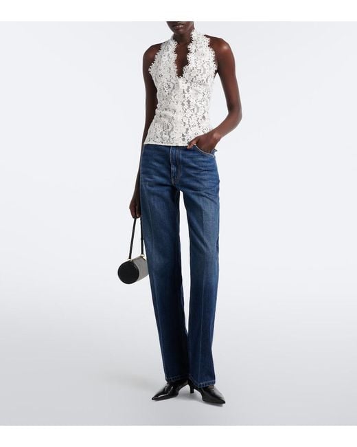 Stella McCartney White Halterneck Cotton-Blend Lace Top