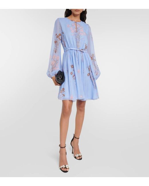 Giambattista Valli Blue Mini Carnation Bouquets Seidenkleid