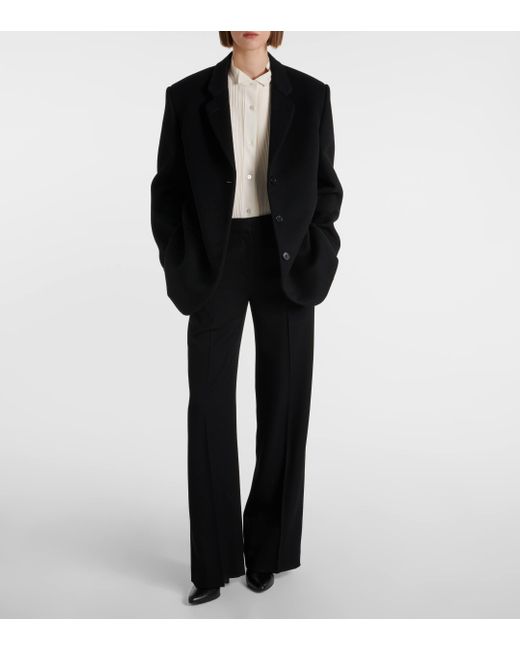 The Row Black Encore Wool Wide-Leg Pants