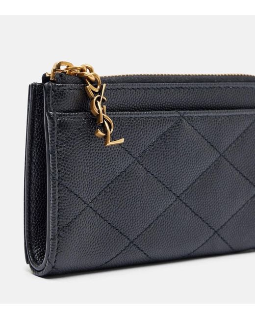 Saint Laurent Black Cassandre Bijou Quilted Leather Card Case