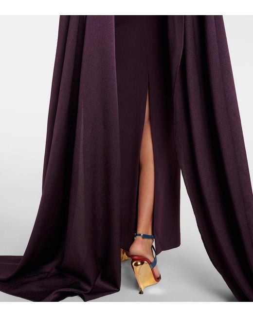 Solace London Purple Ophelia Cape-Detail Halterneck Gown