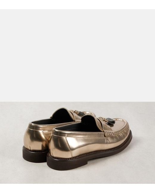 Brunello Cucinelli Brown Metallic Leather Penny Loafers