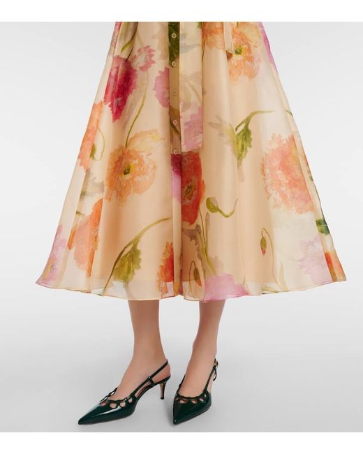 Carolina Herrera Women's Orange Belted Floral Silk Shirt Dress