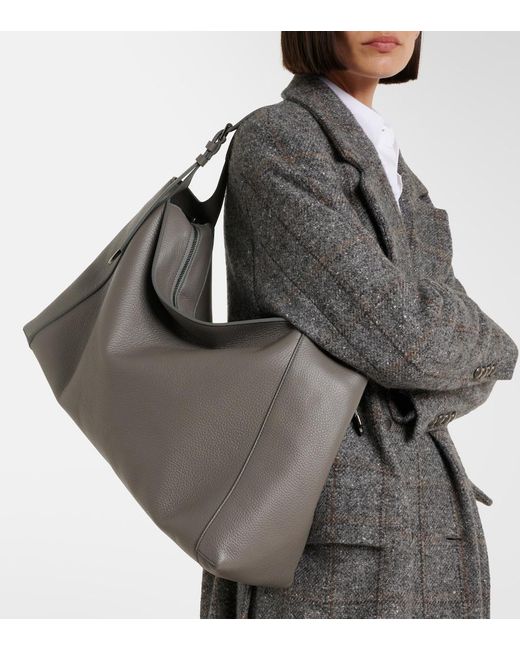 Brunello Cucinelli Black Medium Leather Tote Bag