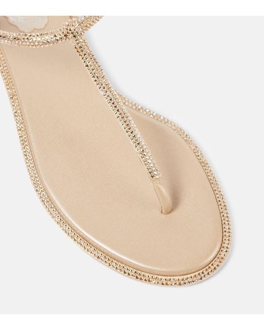 Rene Caovilla Natural Diana Satin And Leather Thong Sandals