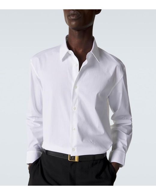 Saint Laurent White Cassandre Cotton-Blend Poplin Shirt for men