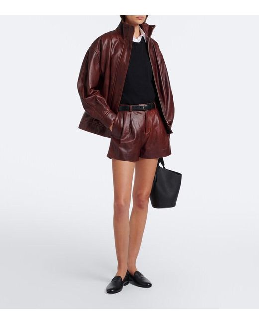 Arma Red High-Rise Leather Shorts