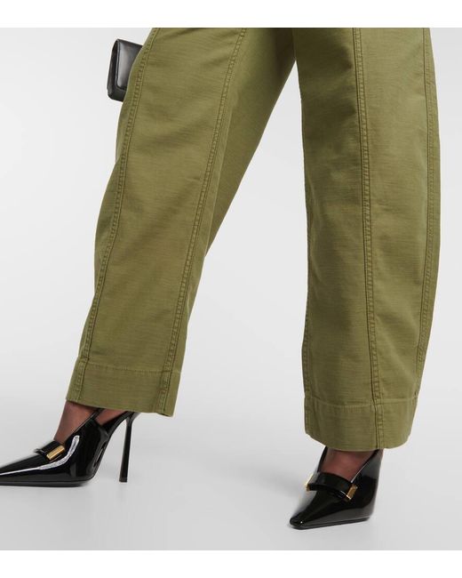 Pantaloni a gamba larga in cotone a vita alta di FRAME in Green