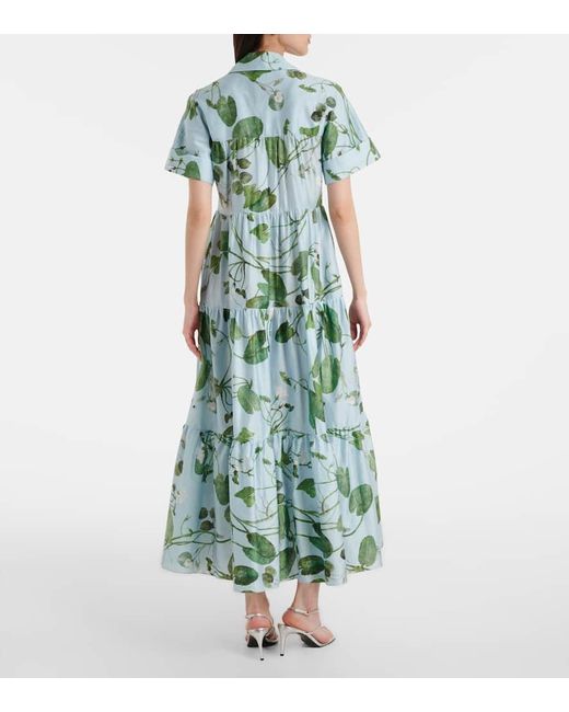 Erdem Green Tiered Floral Cotton Midi Dress
