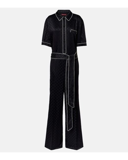 Gucci Black Hammered Gg Satin Jumpsuit