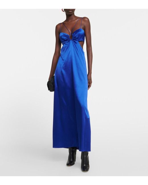 FRAME Blue Cutout Silk-blend Maxi Dress