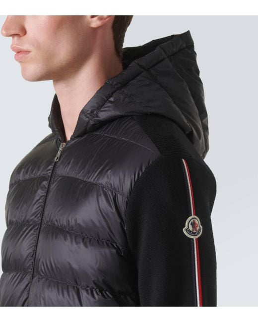 Moncler Black Striped Padded Hoodie for men