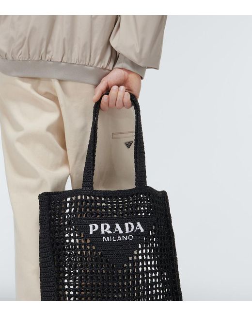 Prada Black Logo Crochet Tote Bag for men
