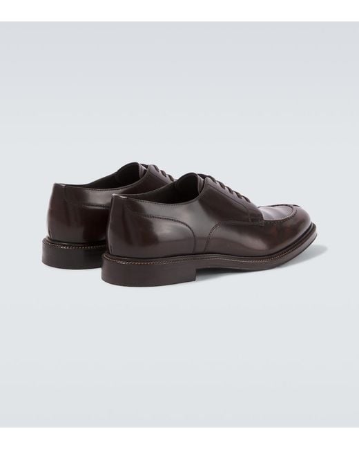 Brunello Cucinelli Brown Leather Derby Shoes for men