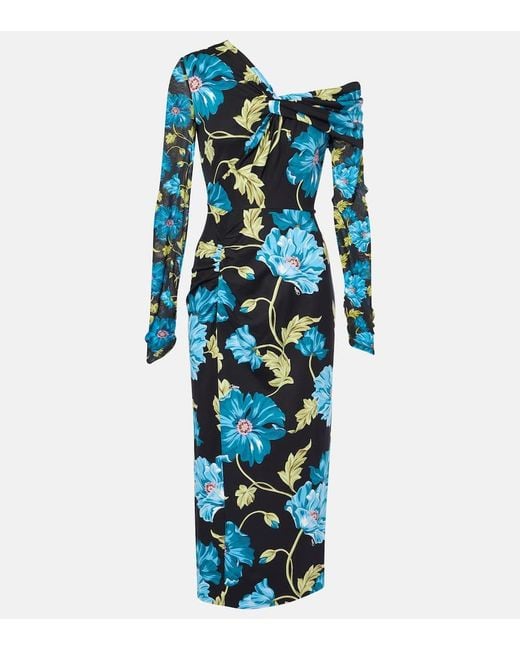 Diane von Furstenberg Blue Rich Floral Midi Dress
