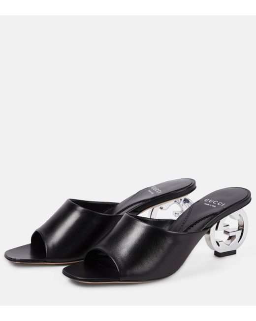 Sandales à talon sculptural noires à g entrecroisés Gucci en coloris Black