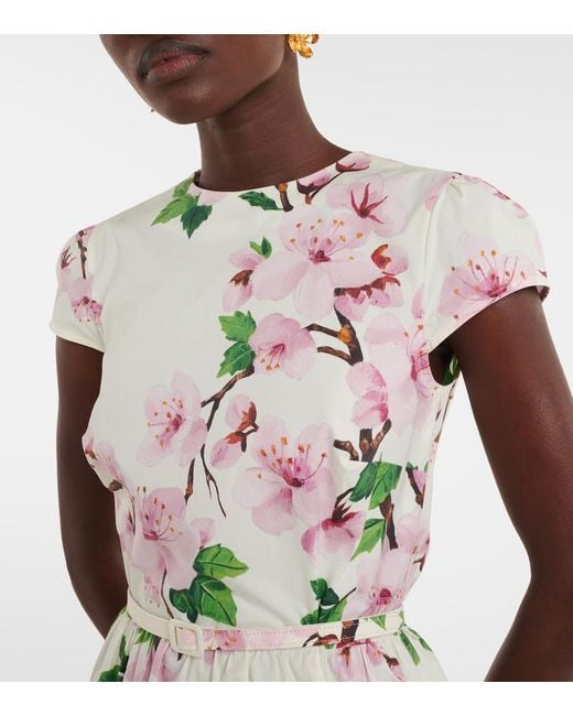 Oscar de la Renta Natural Floral Cotton-Blend Minidress