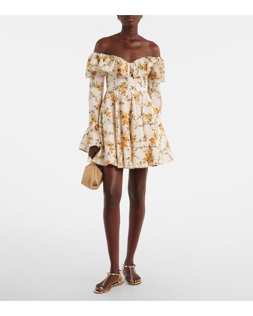 Agua Bendita Metallic Verso Off-Shoulder Floral Cotton Minidress