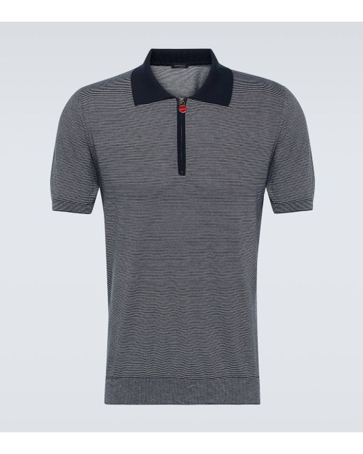Kiton Gray Striped Cotton Polo Shirt for men