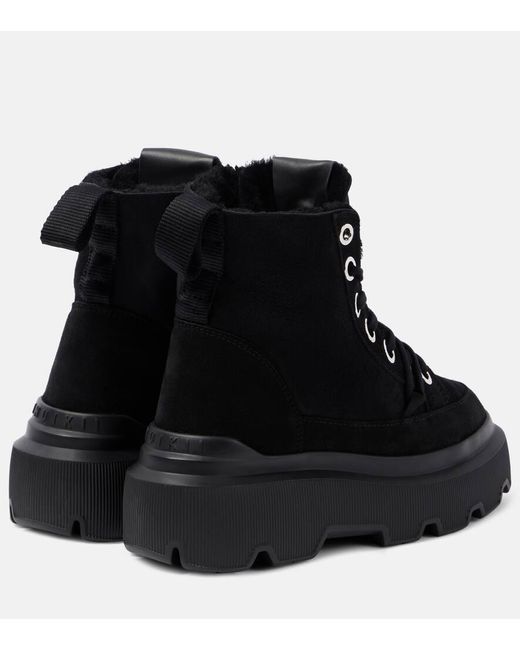 Inuikii Black Matilda Shearling-Lined Suede Lace-Up Boots
