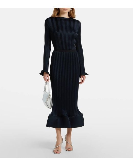 Jonathan Simkhai Blue Hollis Ruffled Knitted Midi Skirt