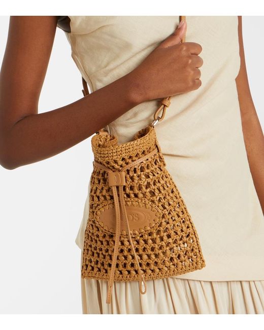Tod's Natural Ebl Mini Raffia-Effect Bucket Bag