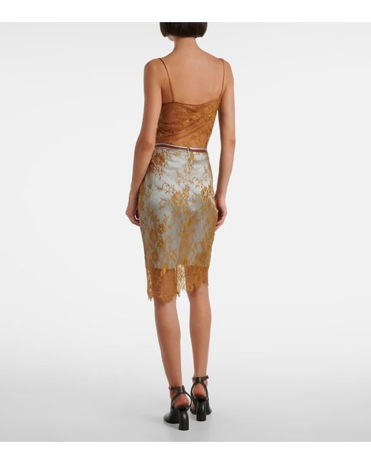 JACQUES WEI Natural Bestickter Midirock Aus Spitze Mit Leder