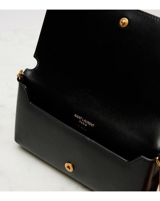Saint Laurent Black Cassandre Leather Phone Pouch
