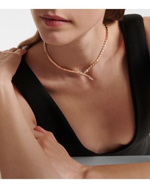 BVLGARI Metallic Serpenti Viper 18Kt Rose Necklace With Diamonds