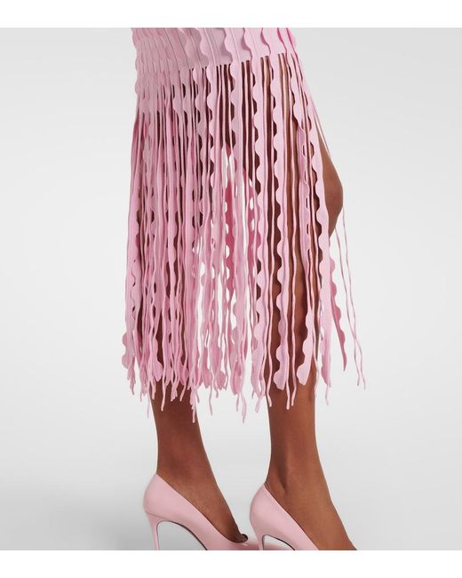 Jonathan Simkhai Pink Brionne Fringed Knitted Midi Dress