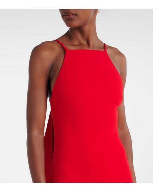 Solace London Red Ulla Caped Crepe And Satin Gown