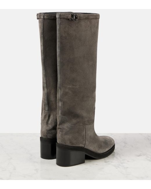 Jimmy Choo Gray Yasmin 70 Suede Knee-High Boots