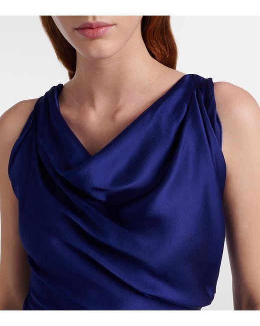 Victoria Beckham Blue Draped Asymmetric Satin Midi Dress