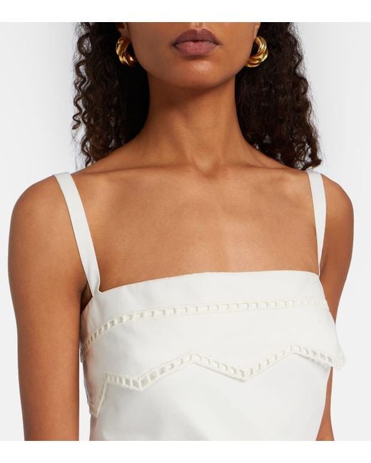 Elie Saab White Belted Organza-Trimmed Cotton Maxi Dress