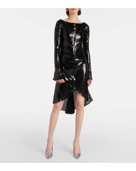 Courreges Black Ellipse Sequined Cutout Midi Dress