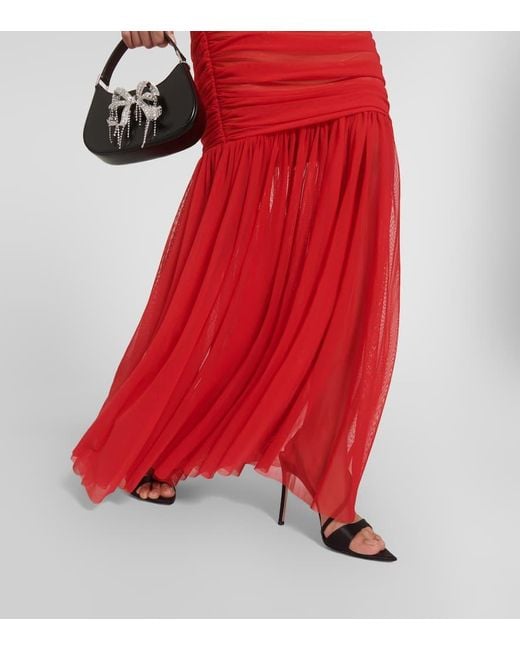 Norma Kamali Red Off-Shoulder-Robe Walter aus Mesh